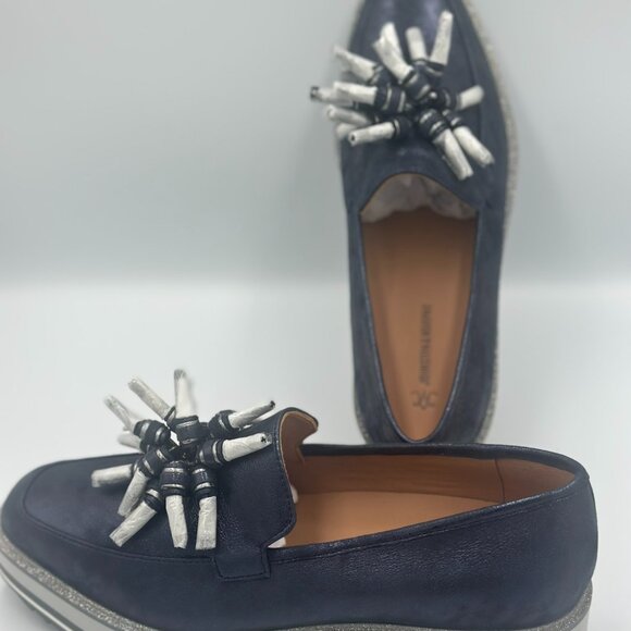 Johnston & Murphy Gracelyn Navy Metallic Tassel Platform Loafer Size 8.5 - Picture 3 of 6
